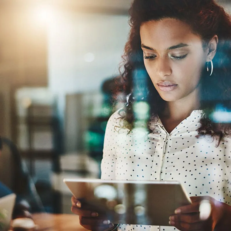 Woman analyzing data