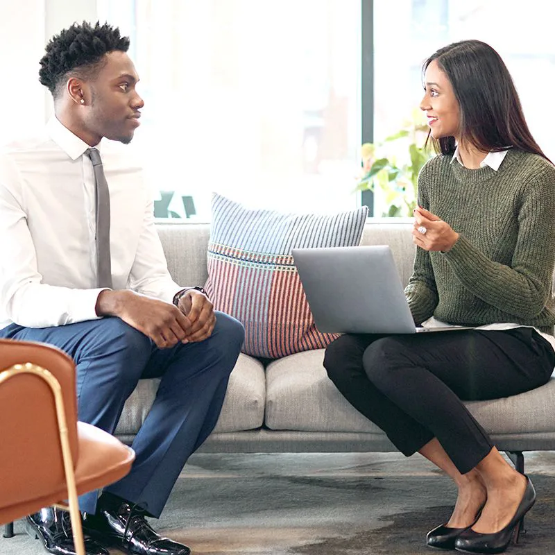 Women interviewing man