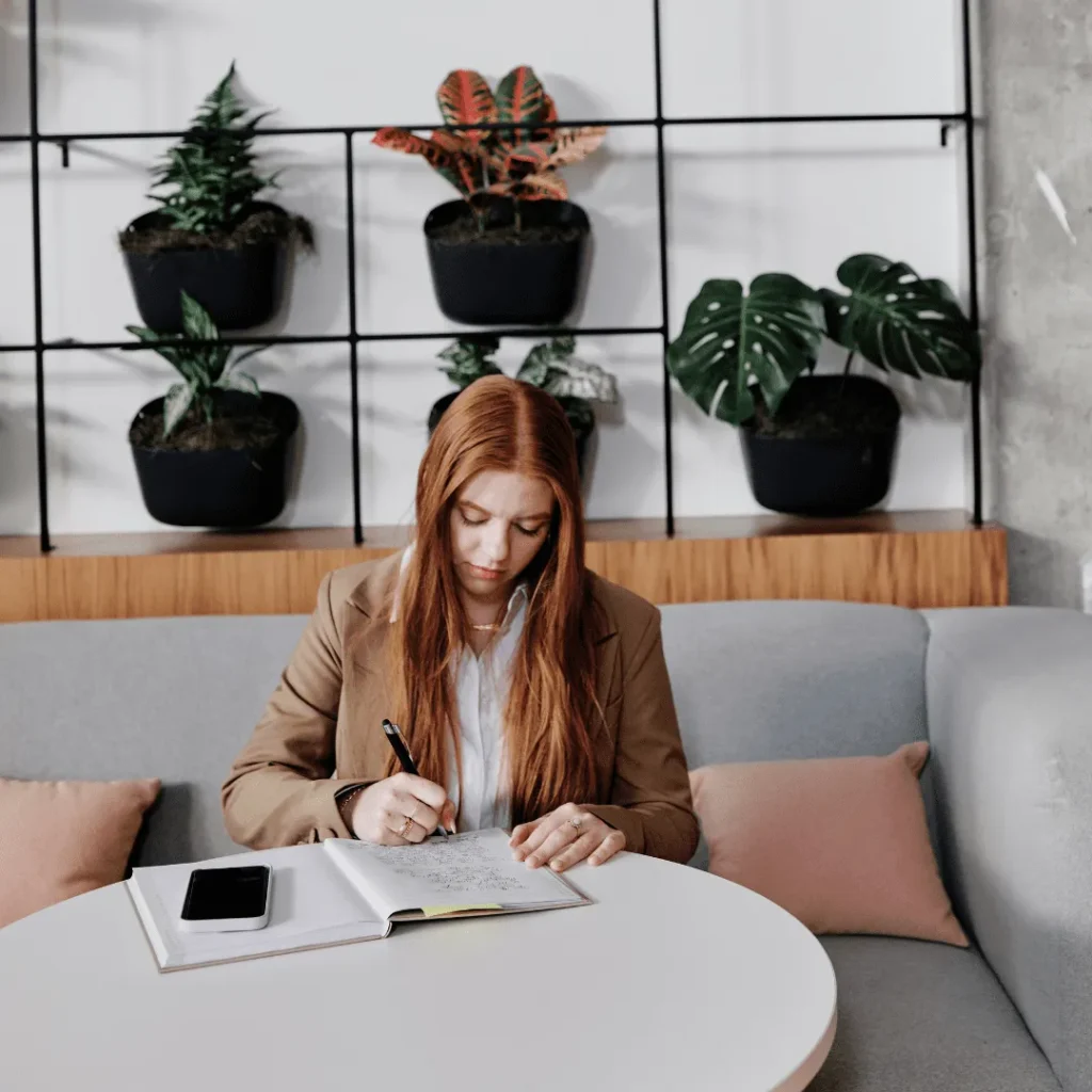 Job candidate prepares for her interview.