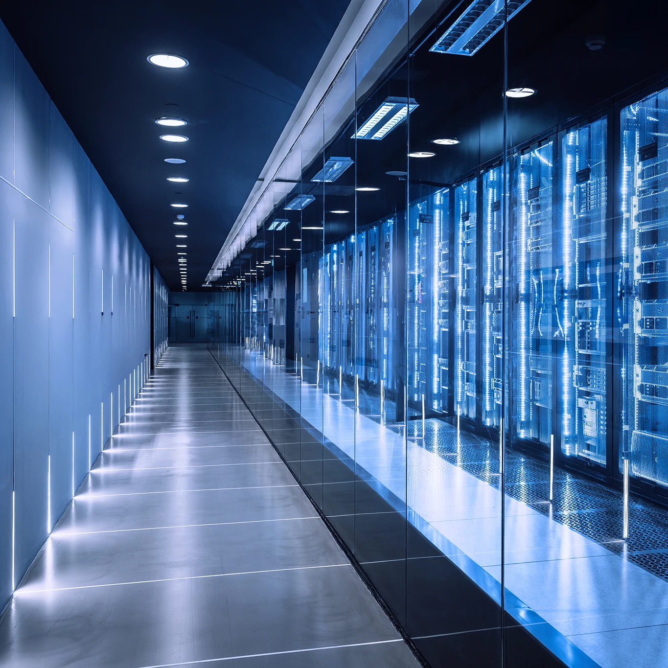 High-tech data center with server racks